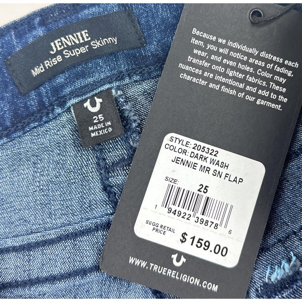 True Religion Jennie Mid Rise Super Skinny Womens 25 Dark Blue Jeans Flap Pocket - Picture 5 of 11